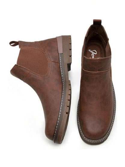 Thick Heeled Ankle Boots Brown Leather