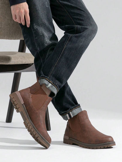 Thick Heeled Ankle Boots Brown Leather