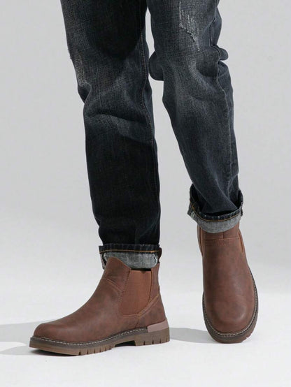 Thick Heeled Ankle Boots Brown Leather