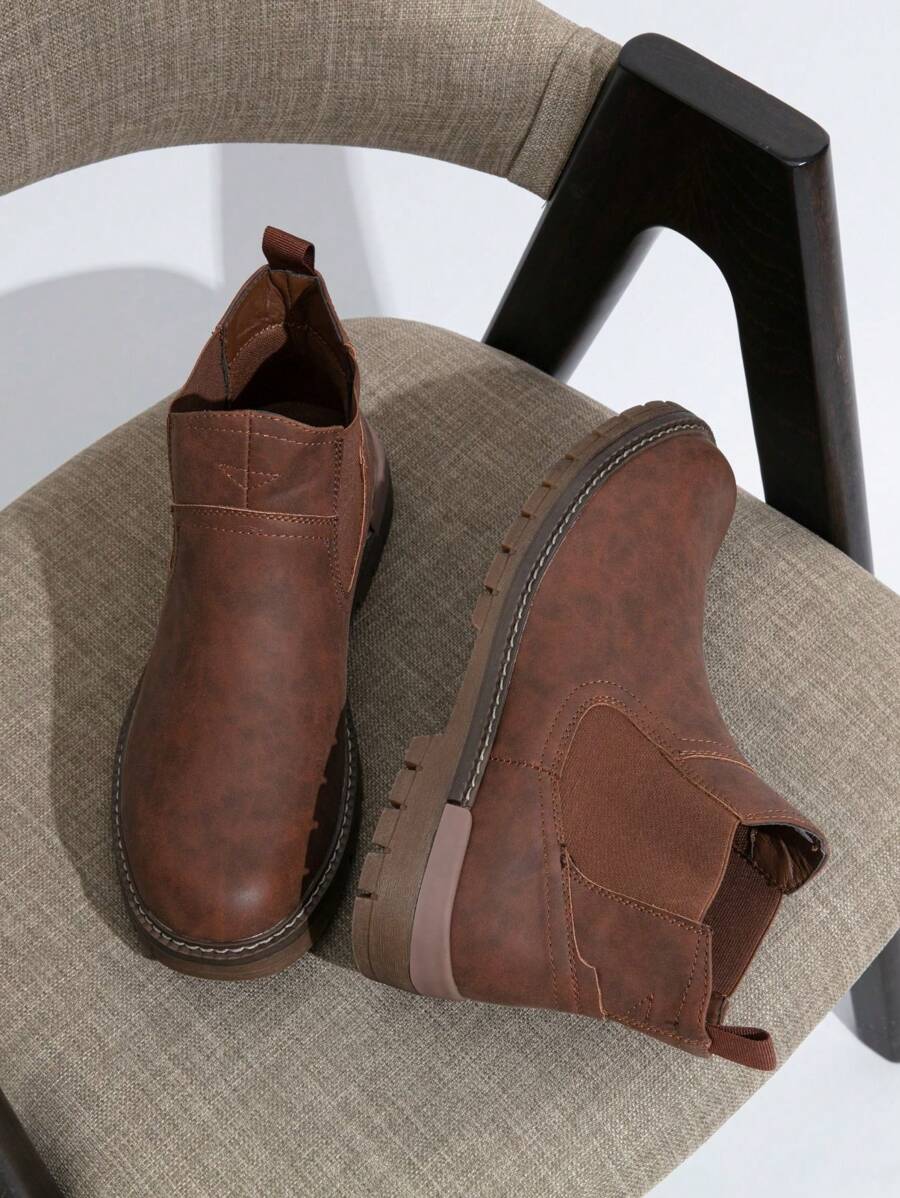 Thick Heeled Ankle Boots Brown Leather