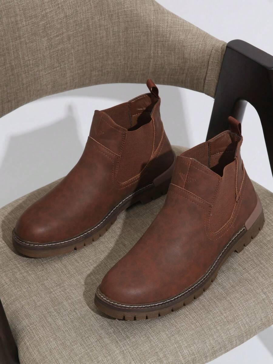 Thick Heeled Ankle Boots Brown Leather