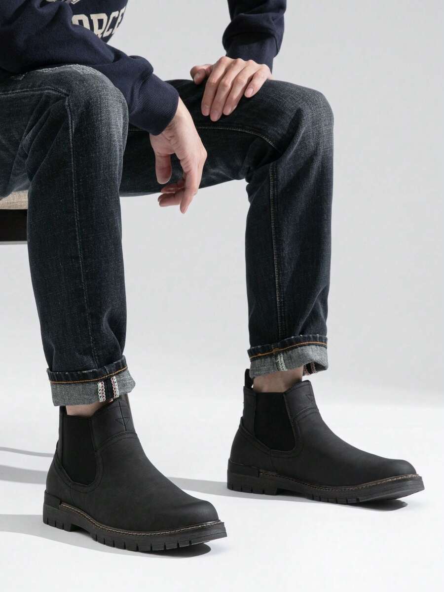 Thick Heeled Ankle Boots Brown Leather