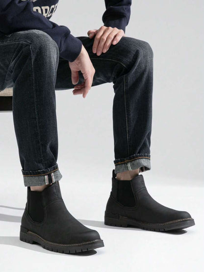 Thick Heeled Ankle Boots Brown Leather