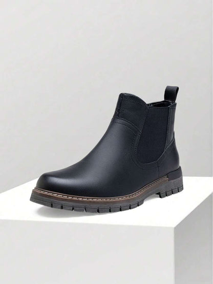 Thick Heeled Ankle Boots Brown Leather - OutfitLondon