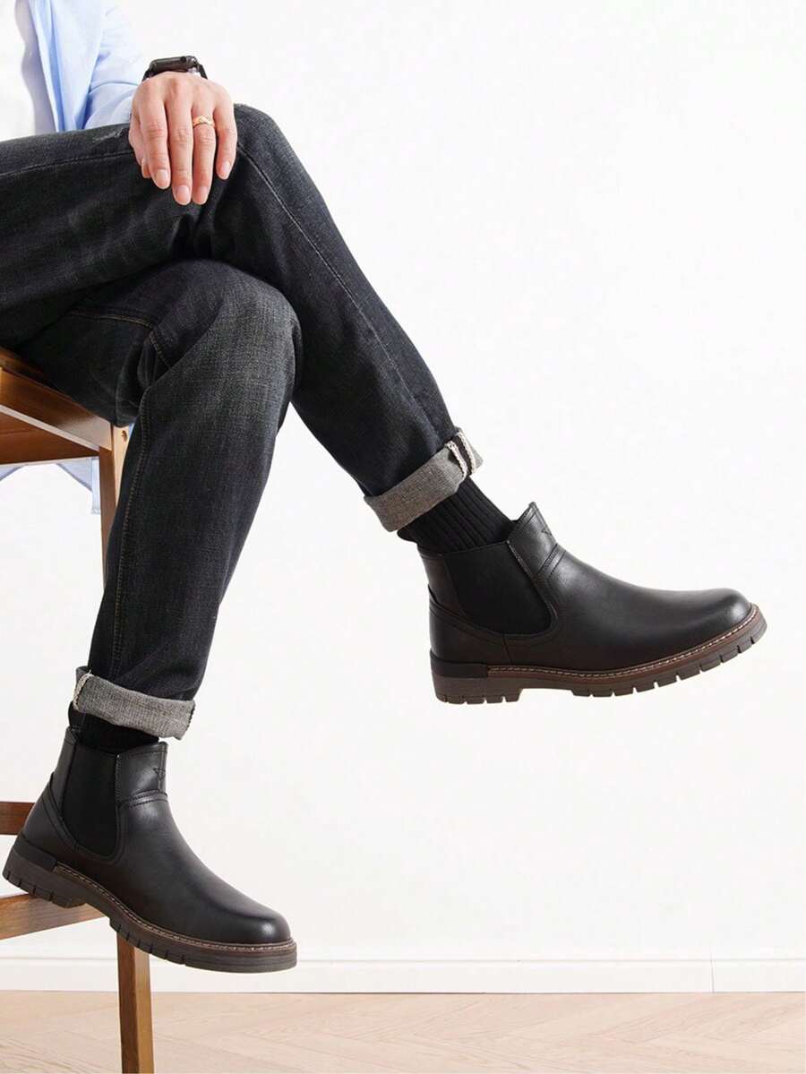 Thick Heeled Ankle Boots Brown Leather