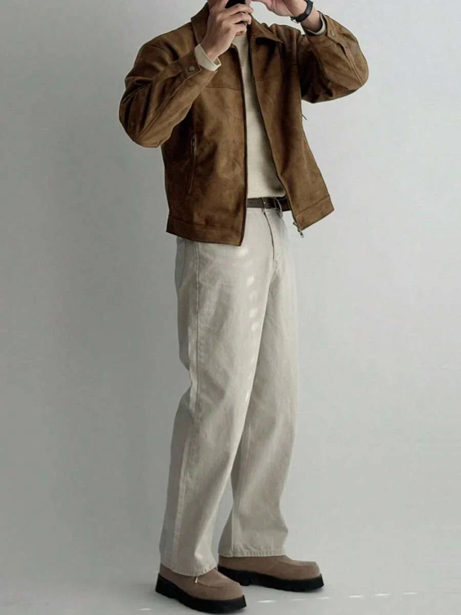 Tan Leather Look Faux Fur Coat
