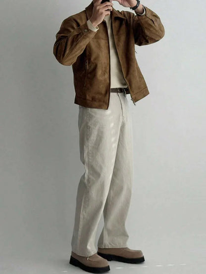 Tan Leather Look Faux Fur Coat