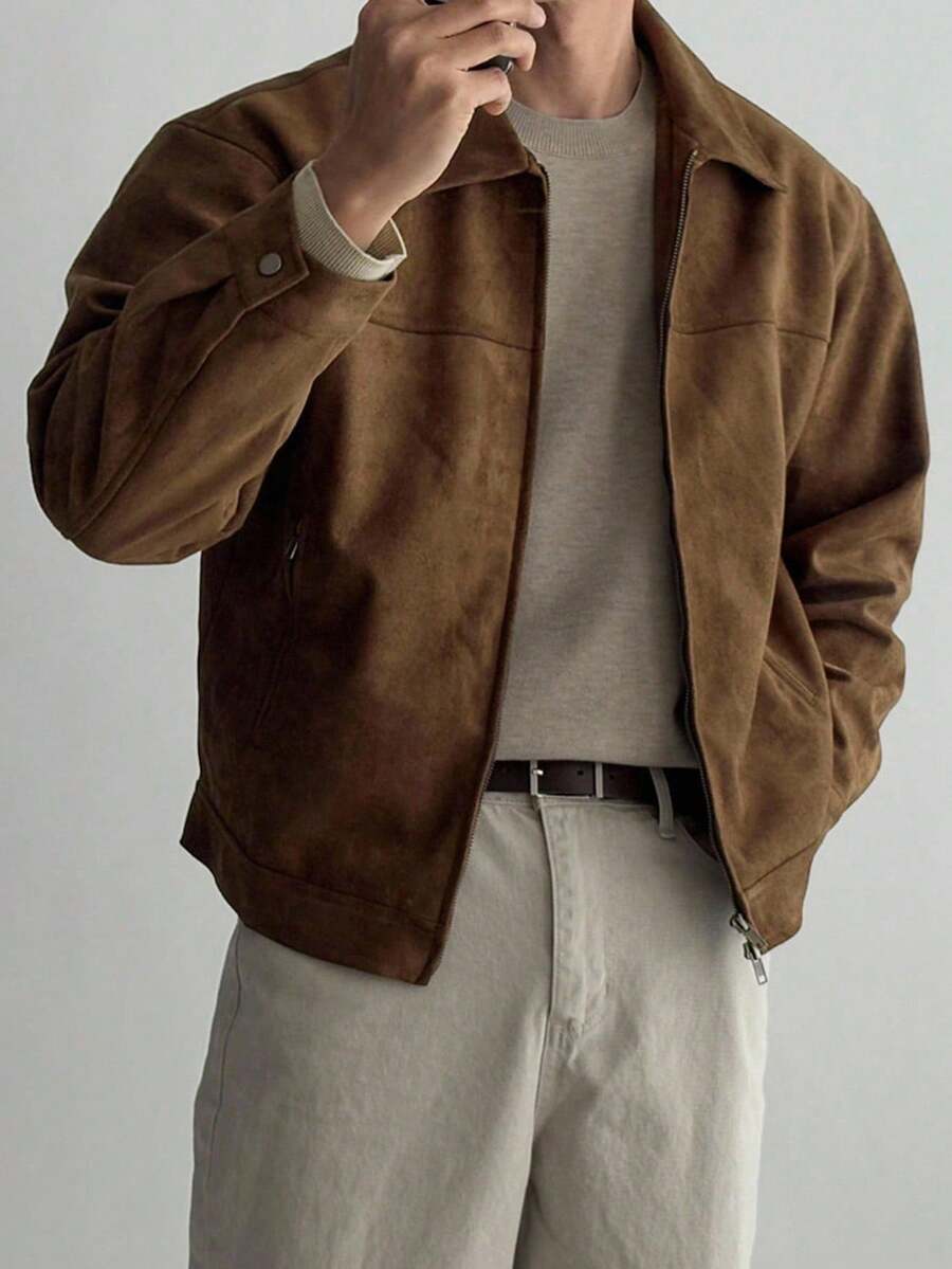 Tan Leather Look Faux Fur Coat