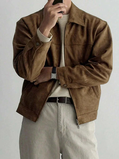Tan Leather Look Faux Fur Coat