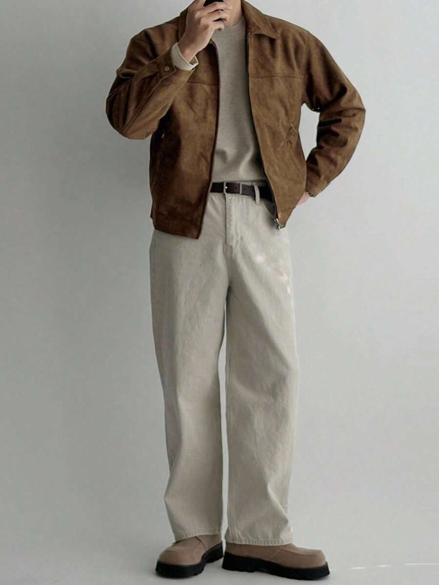 Tan Leather Look Faux Fur Coat