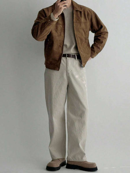 Tan Leather Look Faux Fur Coat
