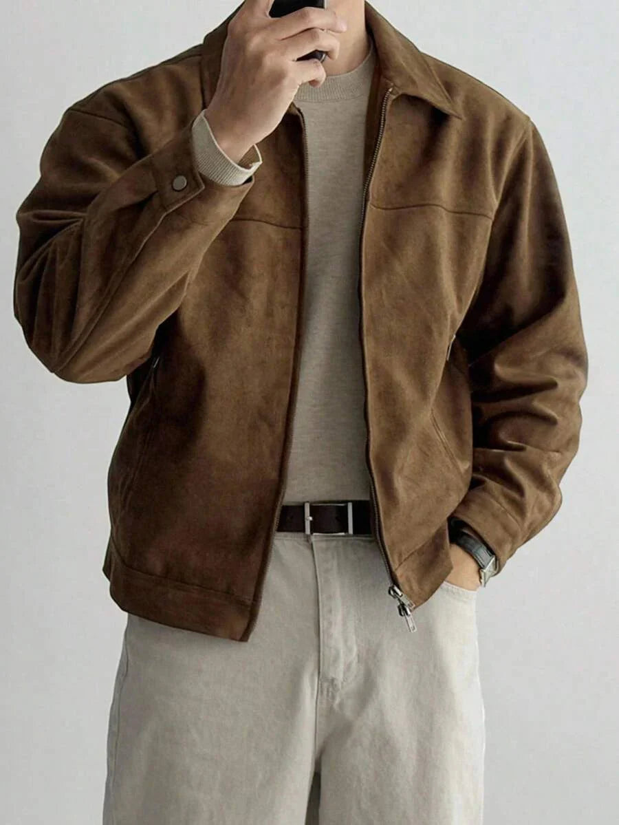 Tan Leather Look Faux Fur Coat