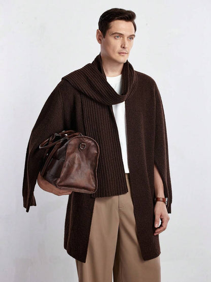 Relaxed Beige Wool Sweater Cardigan - OutfitLondon