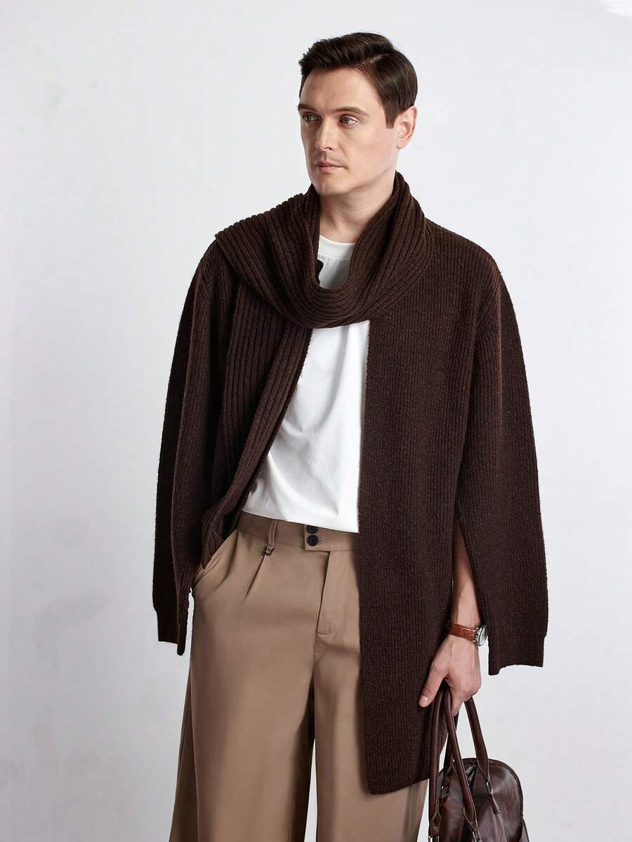 Relaxed Beige Wool Sweater Cardigan
