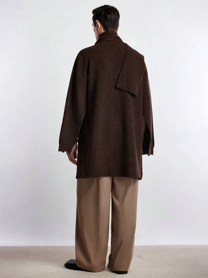 Relaxed Beige Wool Sweater Cardigan