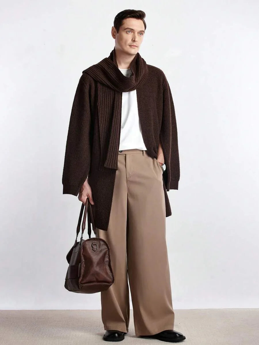 Relaxed Beige Wool Sweater Cardigan