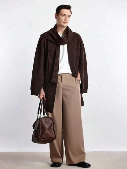 Relaxed Beige Wool Sweater Cardigan