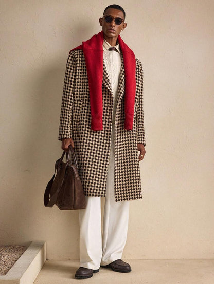 Large Plaid Khaki Wool Trench Coat