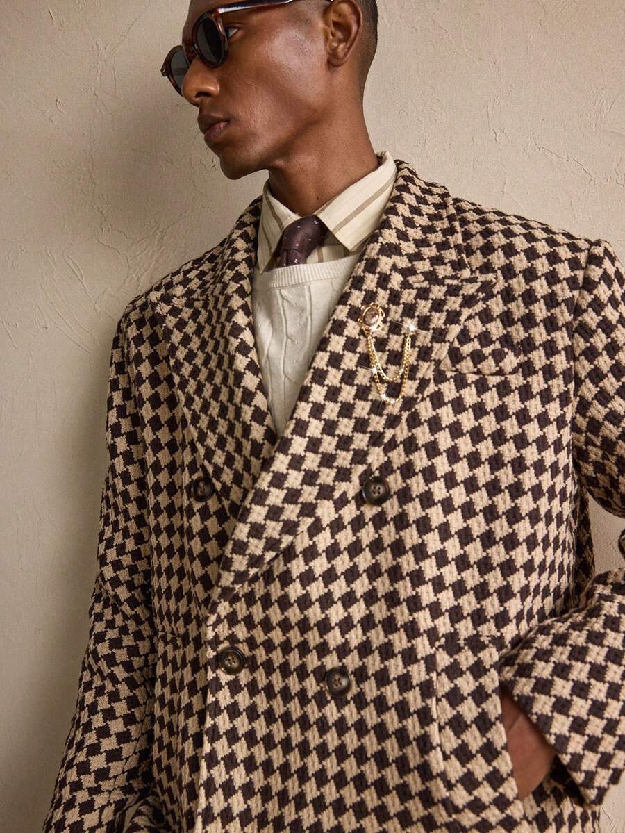 Large Plaid Khaki Wool Trench Coat