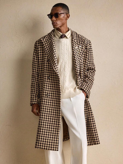 Traditional Checked Wool Long Coat - OutfitLondon