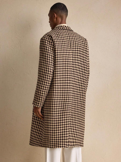Large Plaid Khaki Wool Trench Coat