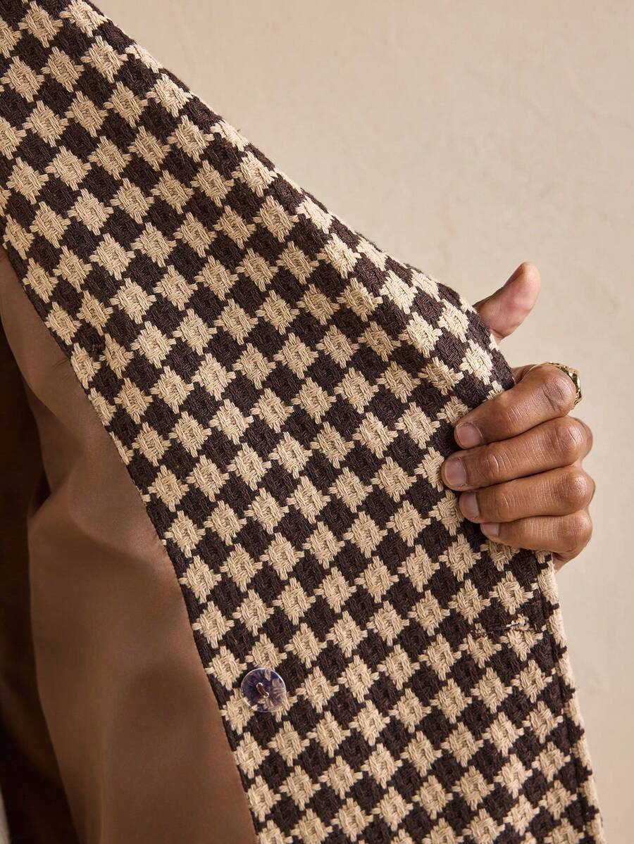Large Plaid Khaki Wool Trench Coat