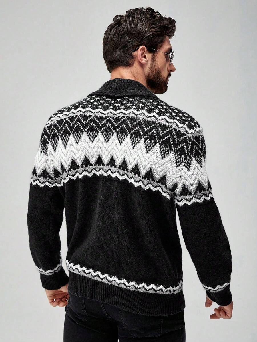 Dark Decorative Open Front Sweater