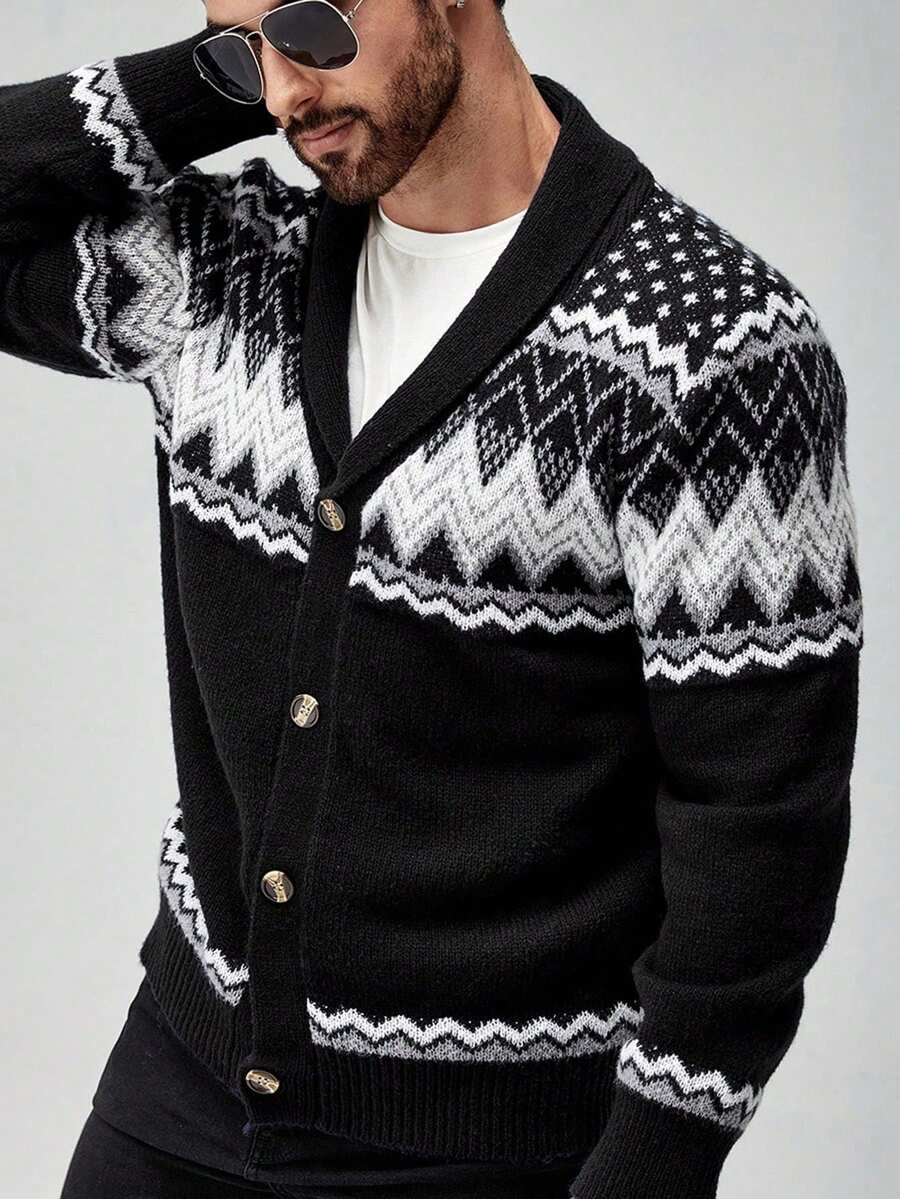 Dark Decorative Open Front Sweater