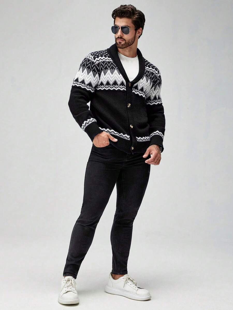 Dark Decorative Open Front Sweater