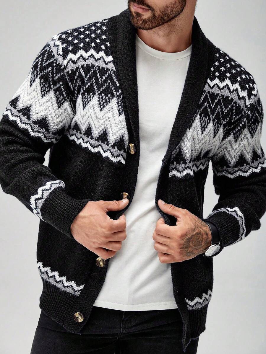 Dark Decorative Open Front Sweater