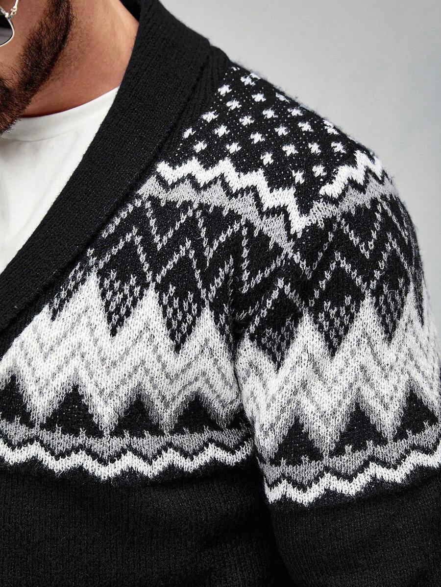 Dark Decorative Open Front Sweater