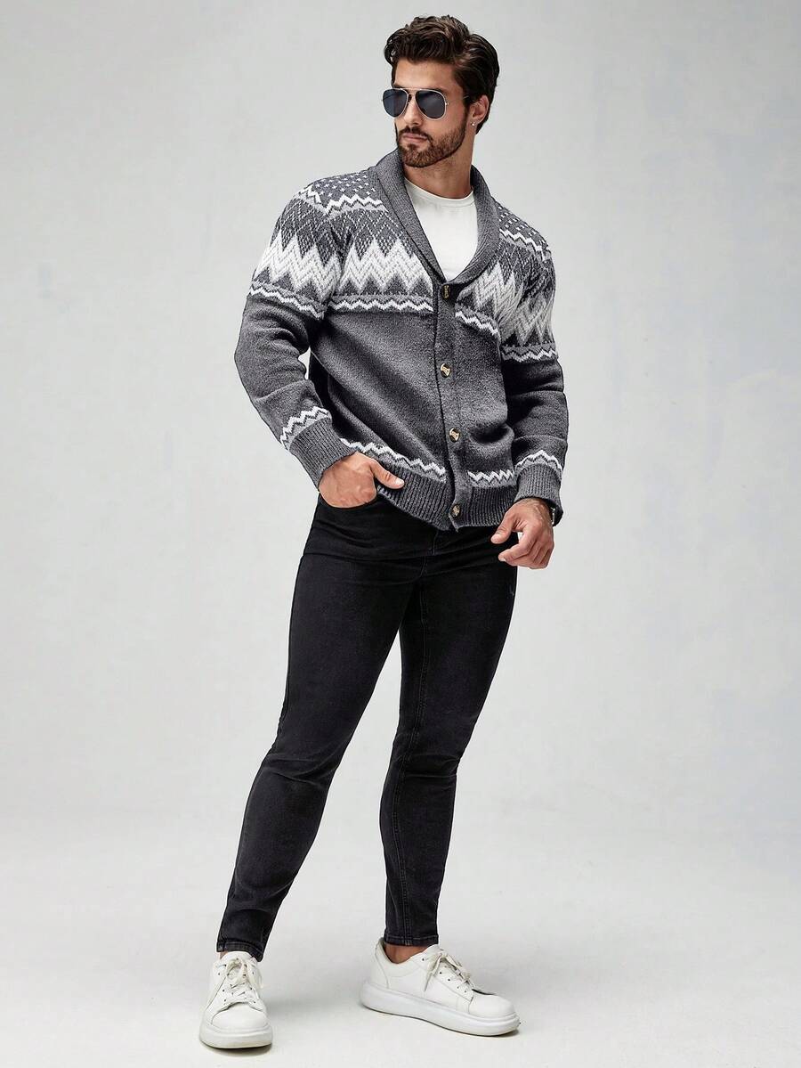 Dark Decorative Open Front Sweater