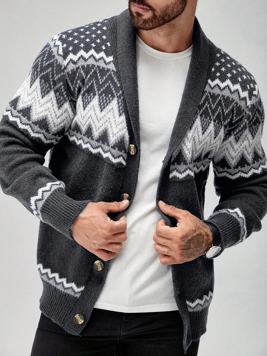 Dark Decorative Open Front Sweater