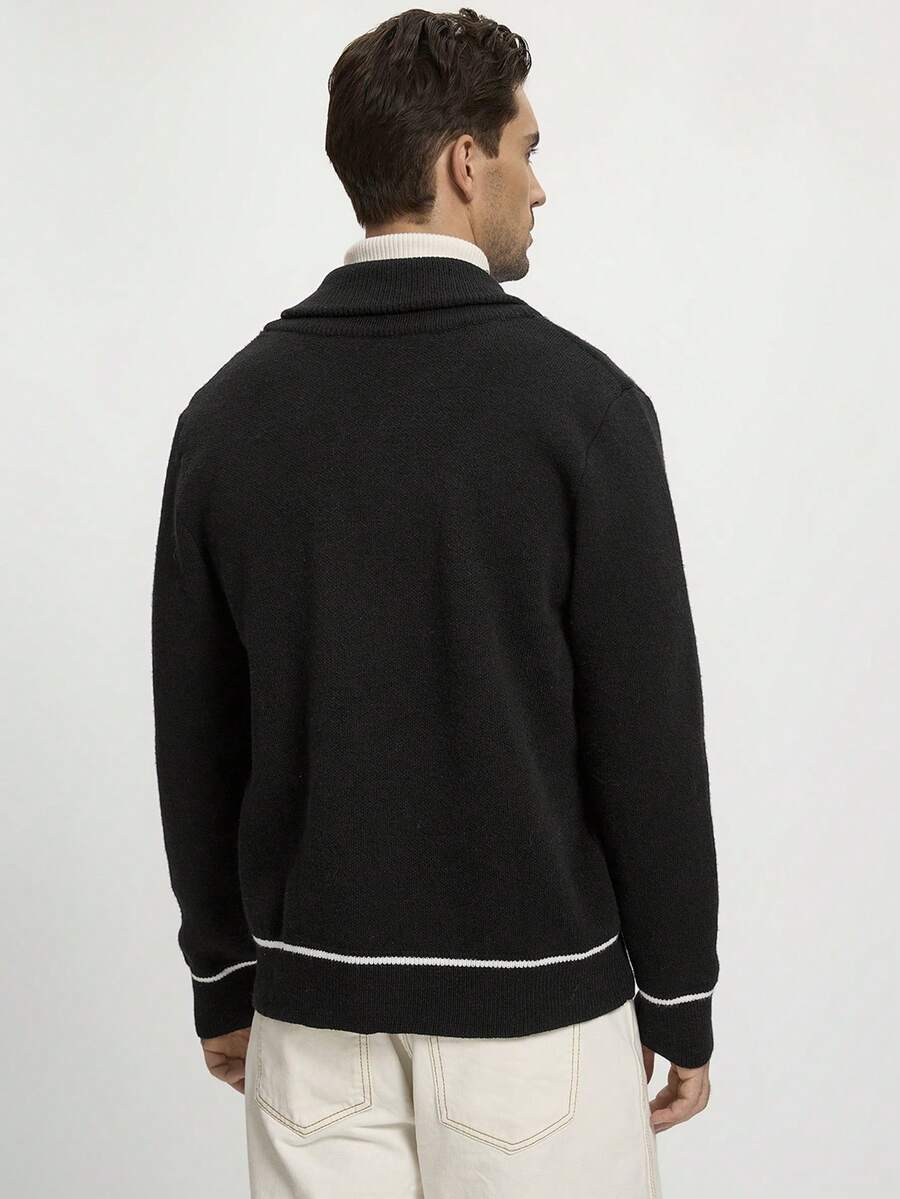 Dark Decorative Open Front Sweater