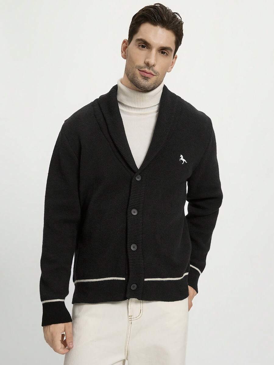 Dark Decorative Open Front Sweater