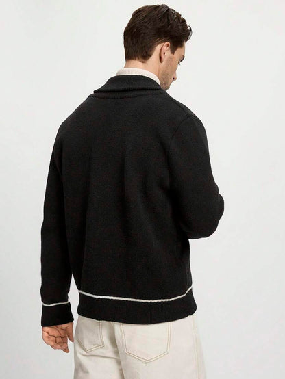 Dark Decorative Open Front Sweater