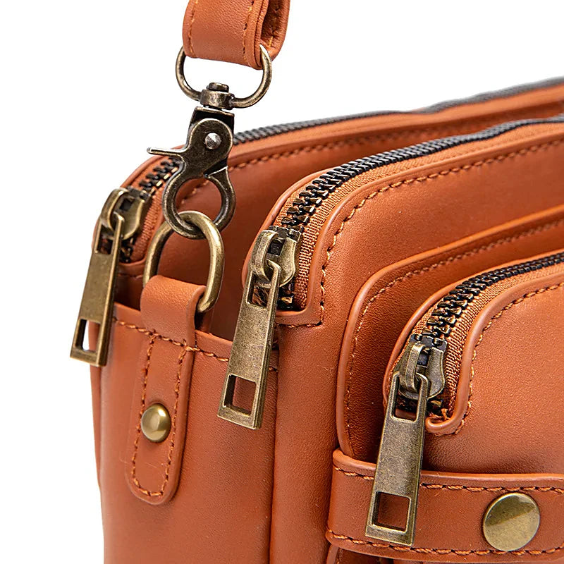 Three-Layer Crossbody Leather Shoulder Bag & Clutch
