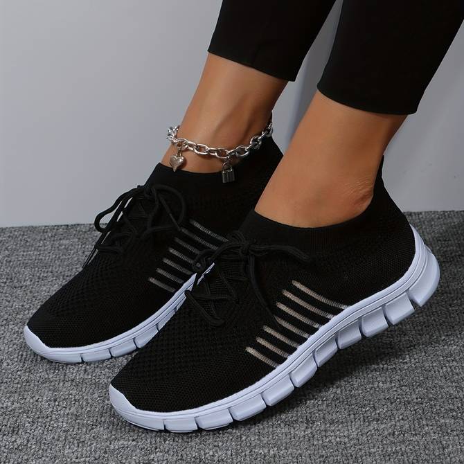 Breathable Women's Mesh Running Sneakers with Color Stripes - OutfitLondon