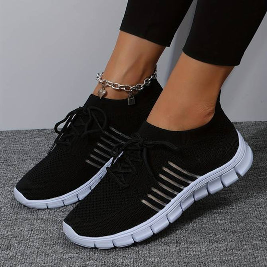 Breathable Women's Mesh Running Sneakers with Color Stripes - OutfitLondon