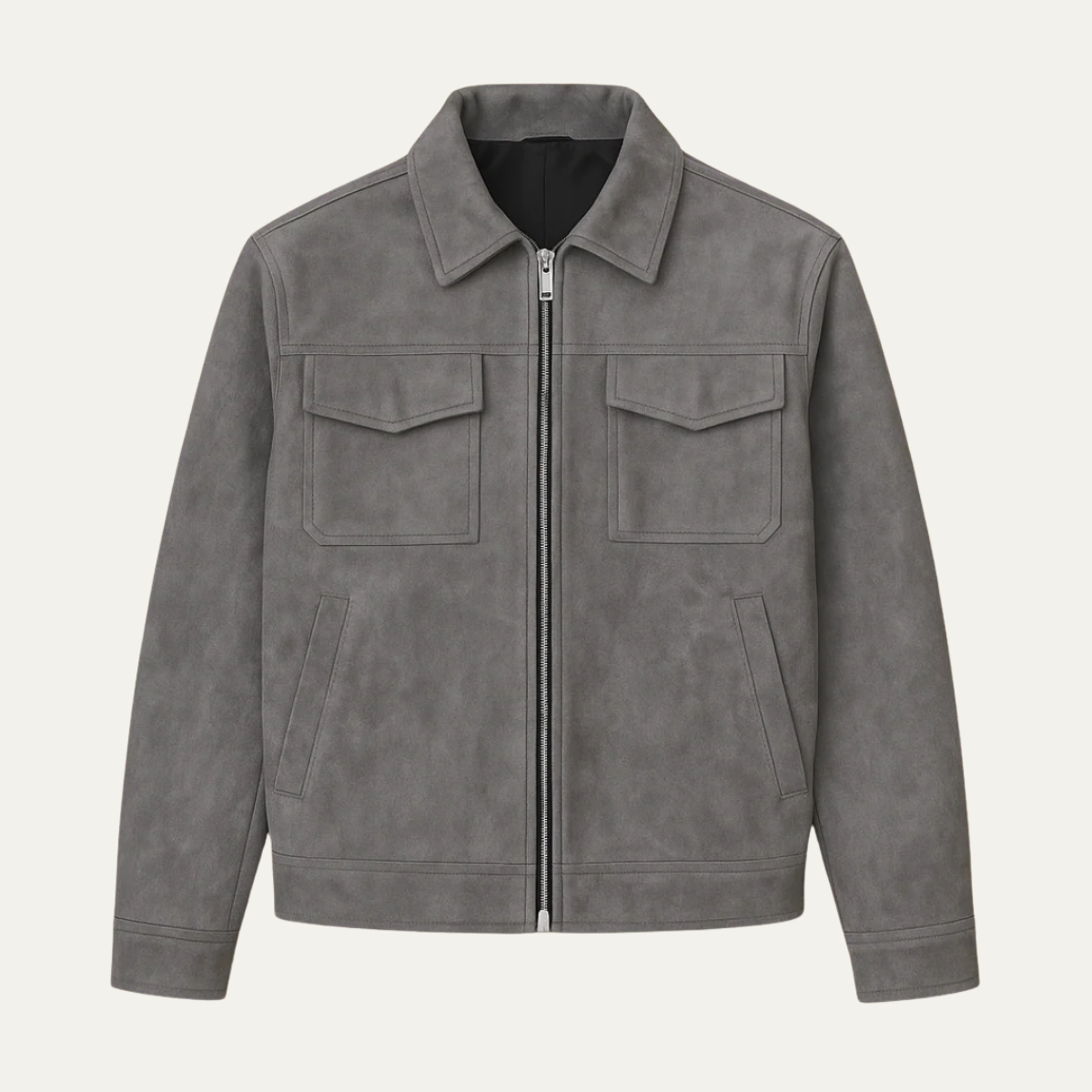Slim Fit Grey Suede Mens Winter Jacket - OutfitLondon