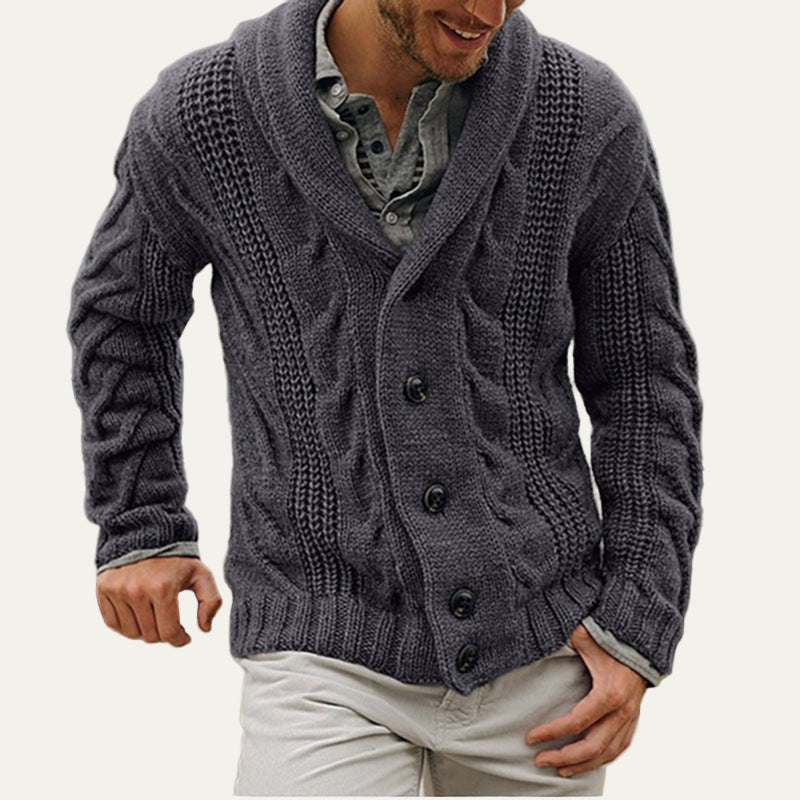 Men's Chunky Knit Crew Neck Cardigan