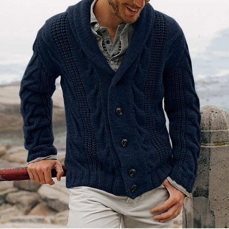 Cozy Thick Knit Cardigan with Wrap Collar