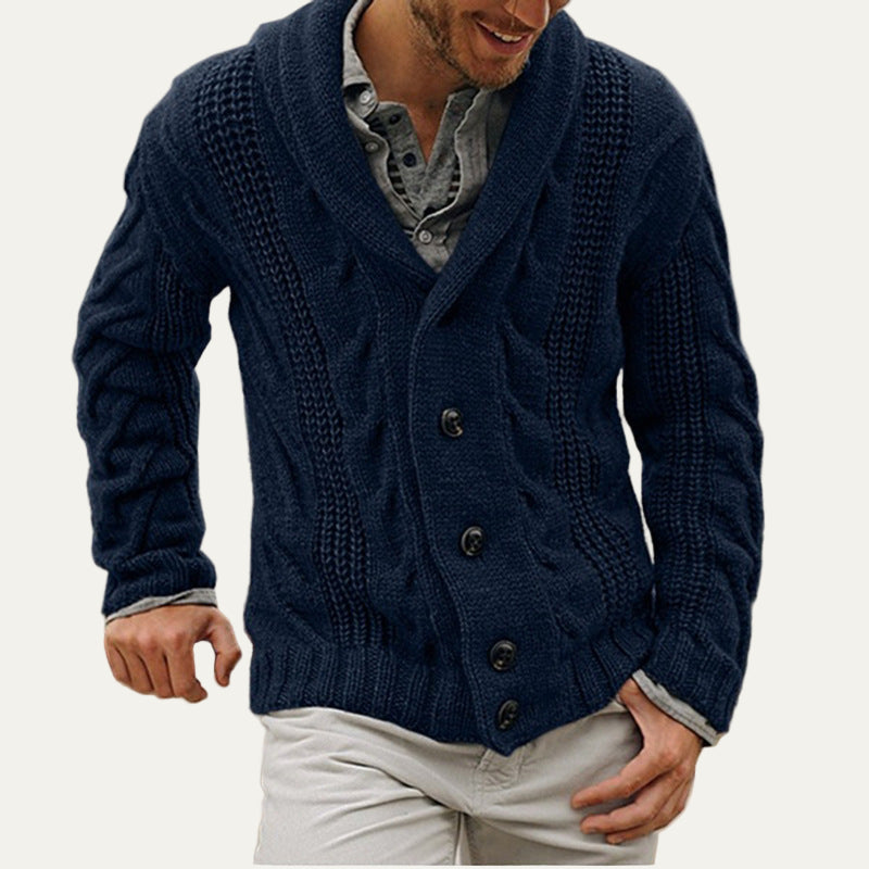 Men's Chunky Knit Crew Neck Cardigan
