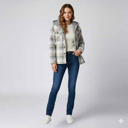Warm Hooded Plaid Jacket for Women