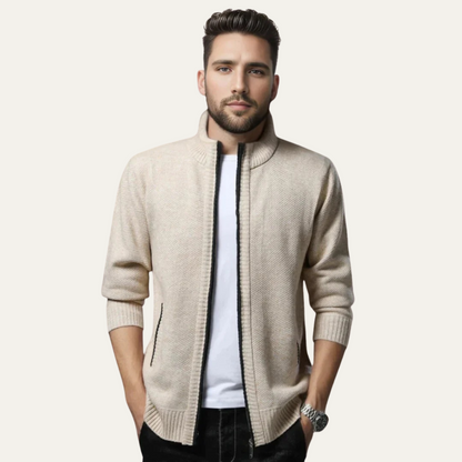 Classic Men's Wool Zip Up Cardigan Sweater
