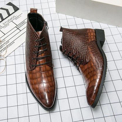 Men's Brown Leather Animal Print Ankle Boots