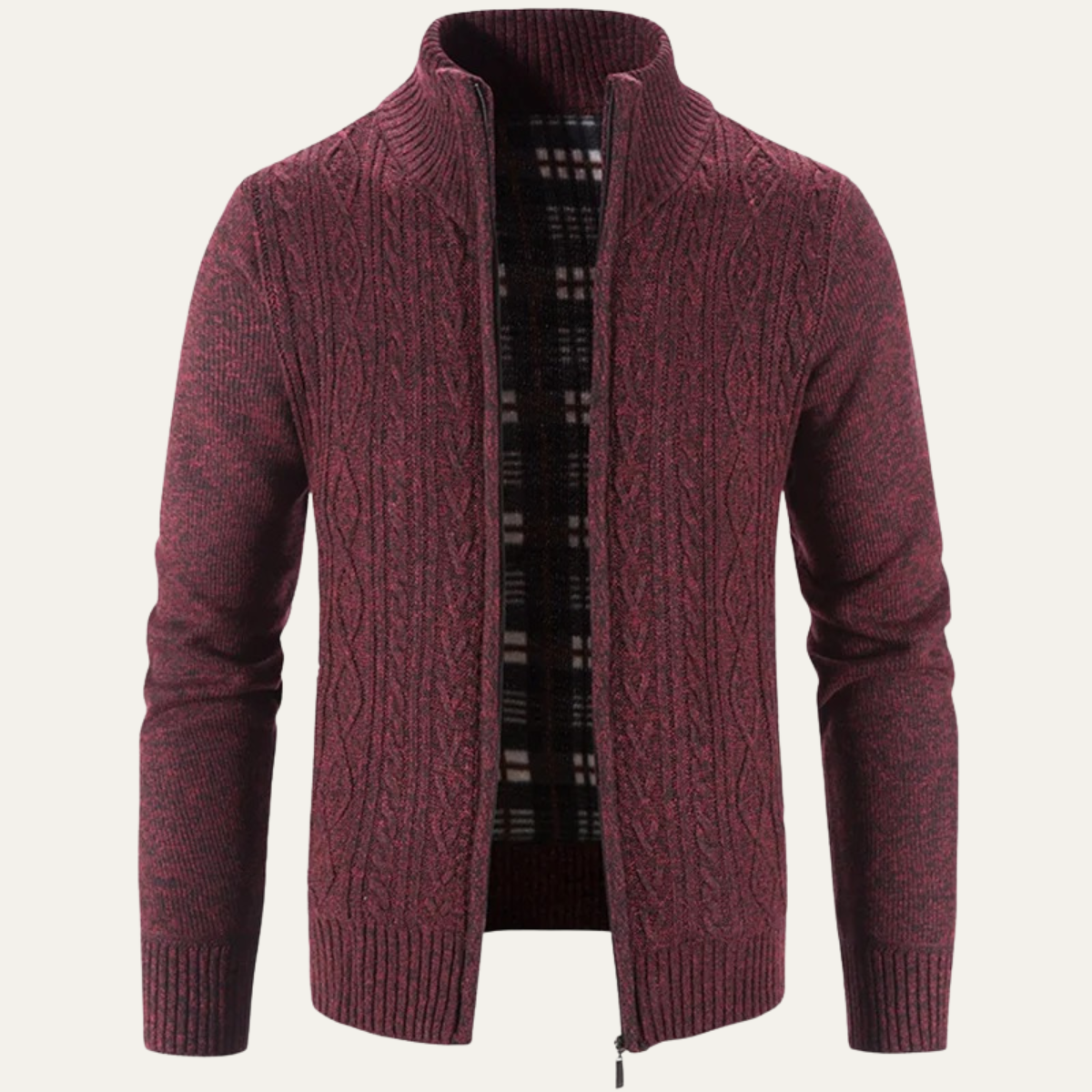 Men's Textured Cable Knit Zip Up Sweater