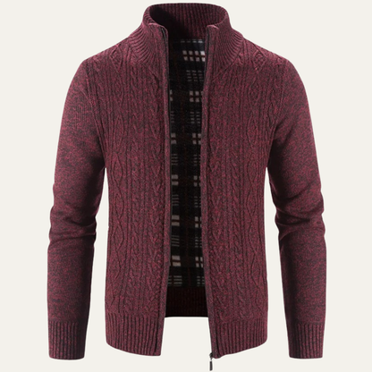 Men's Textured Cable Knit Zip Up Sweater