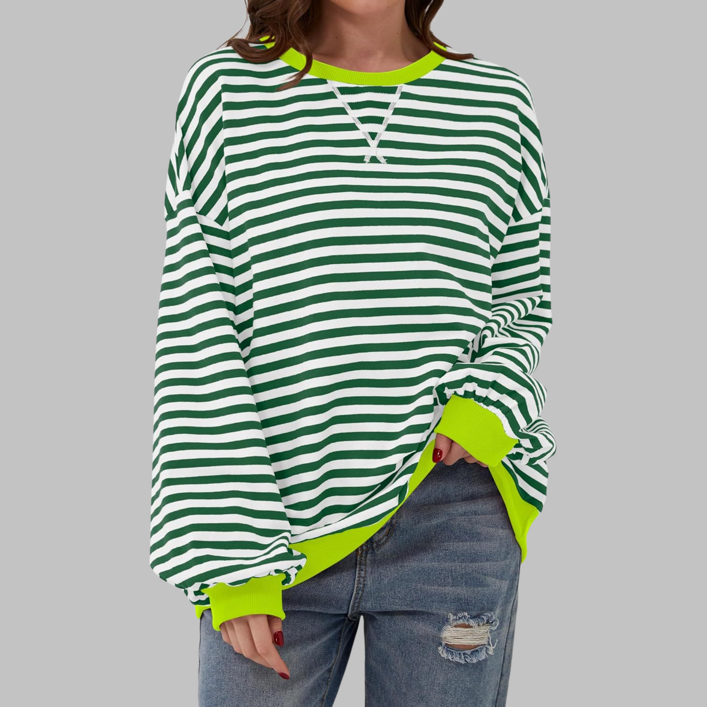 Relaxed Fit Striped Crew Neck Sweatshirt