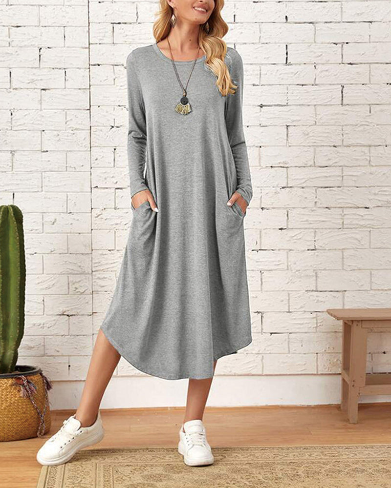 Relaxed Fit Floral Midi Dress for Women with Pockets - OutfitLondon